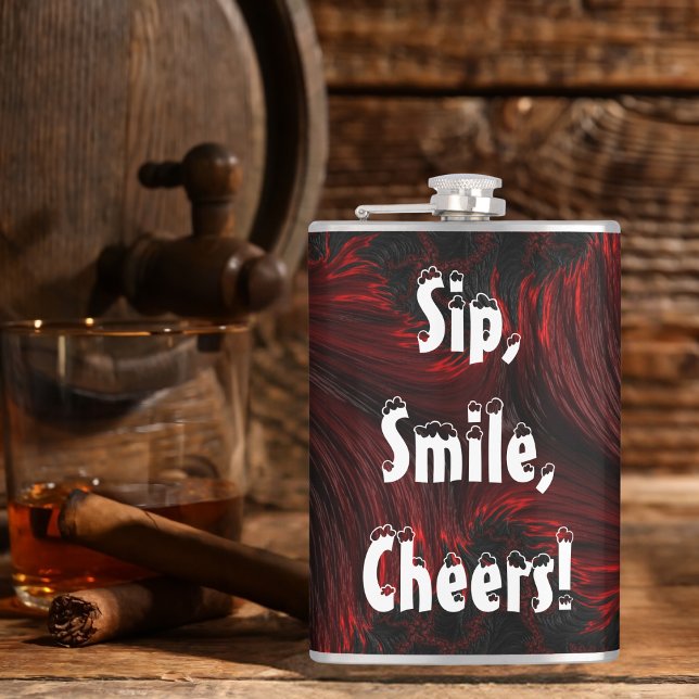 Sip, Smile, Cheers! Abstract Swirl Hip Flask (Creator Uploaded)