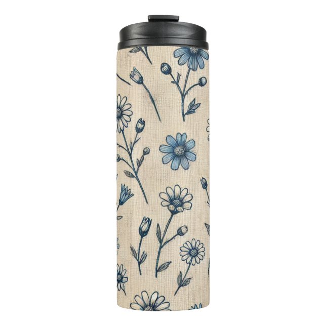 Sip the Bloom, Blue Floral Thermal Tumbler (Front)