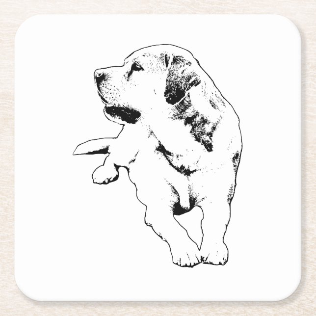 Sip Watch Retriever Square Paper Coaster (Front)