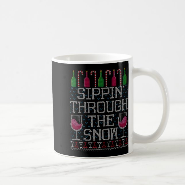 Sipn' Through The Snow Red Wine Ugly Christmas Swe Coffee Mug (Right)