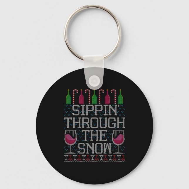 Sipn' Through The Snow Red Wine Ugly Christmas Swe Key Ring (Front)