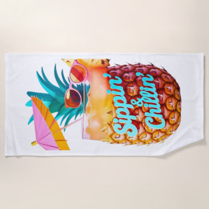 “Sippin’ & Chillin’” Tropical Vibe Drink Beach Towel