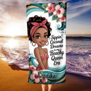 Sippin Coconut Dreams Beachy Queen Era Tropical Beach Towel