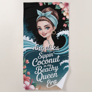 Sippin Coconut Tropical Flowers Summer Vacation Beach Towel
