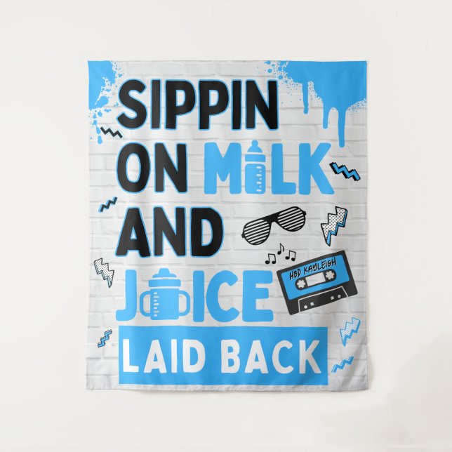 Sippin on Milk & Juice Blue/Black Hip Hop Birthday Tapestry (Front)
