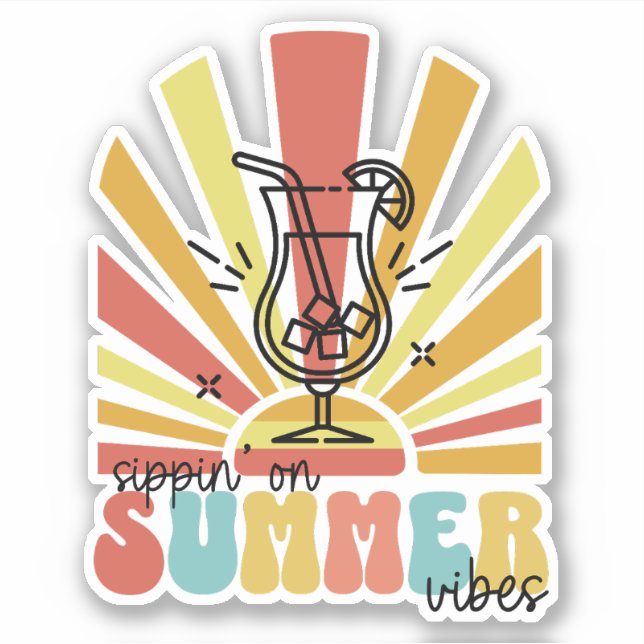 Sipping On Summer Vibes, Retro Sun, Cocktail Glass (Front)