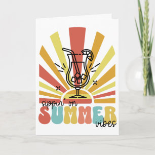 Sipping On Summer Vibes, Retro Sun, Cocktail Glass Holiday Card