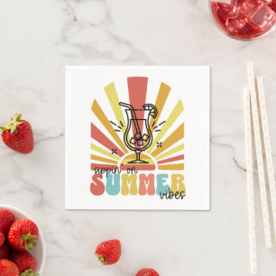 Sipping On Summer Vibes, Retro Sun, Cocktail Glass Napkin