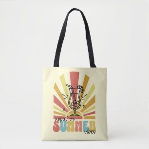 Sipping On Summer Vibes, Retro Sun, Cocktail Glass Tote Bag