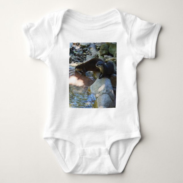 **"Sips by the Stream: Otters Drinking from River  Baby Bodysuit (Front)