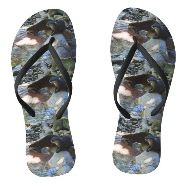 **"Sips by the Stream: Otters Drinking from River  Flip Flops (Footbed)
