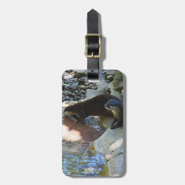 **"Sips by the Stream: Otters Drinking from River  Luggage Tag (Front Vertical)