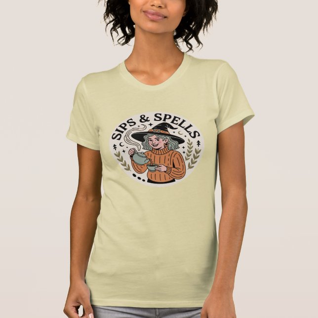 Sips & Spells Cosy Autumn Witch T-Shirt (Front)