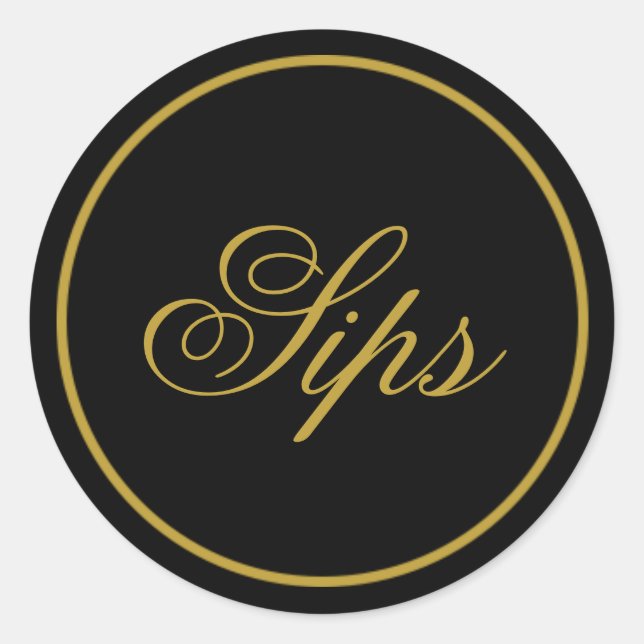 "Sips" Wedding Sticker - Black Gold (Front)