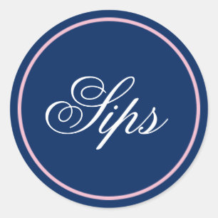 "Sips" Wedding Sticker - Blush Pink/Navy