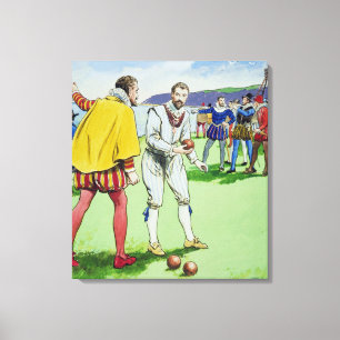 Sir Francis Drake (1540/3-96) playing bowls, from Canvas Print