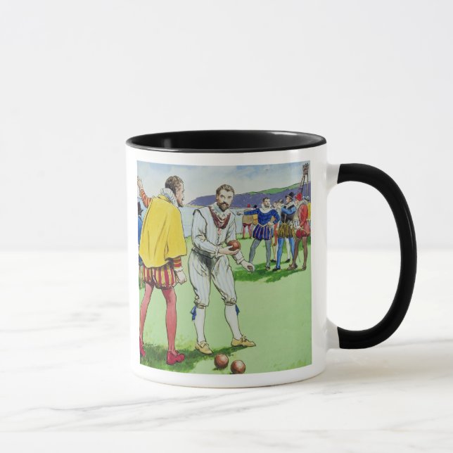 Sir Francis Drake (1540/3-96) playing bowls, from Mug (Right)