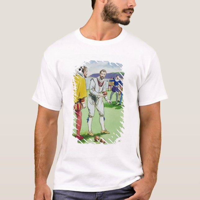 Sir Francis Drake (1540/3-96) playing bowls, from T-Shirt (Front)