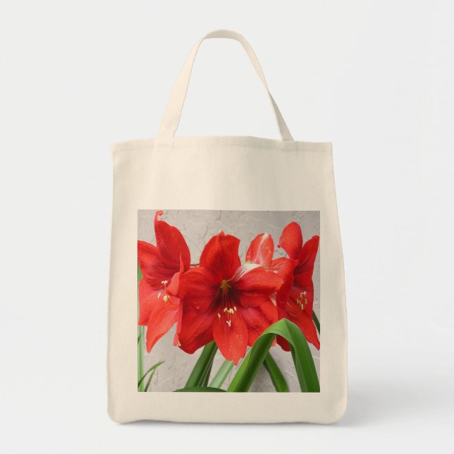 Sir Jon's 4 Red Lions Amaryllis Grocery Tote Bag (Front)