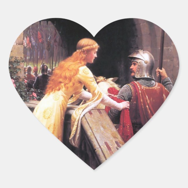 Sir Lancelot and Guinevere on the Stairs Heart Sticker (Front)