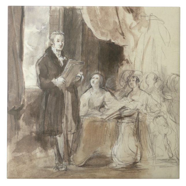 Sir Robert Peel Reading to Queen Victoria Tile (Front)