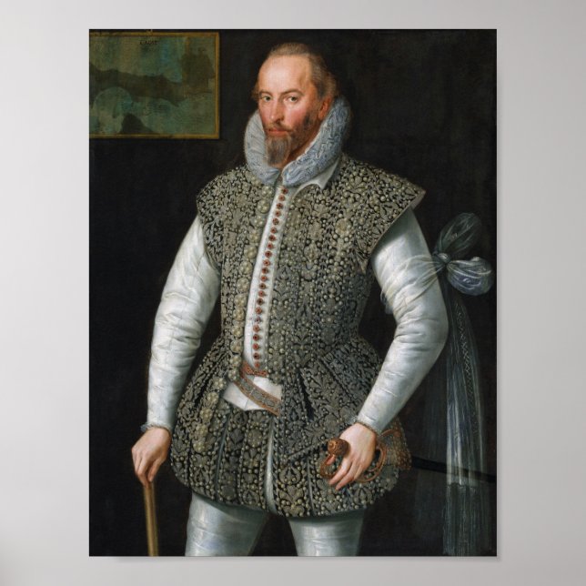 Sir Walter Raleigh Portrait - William Segar Poster (Front)