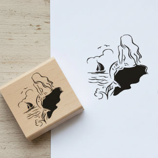Siren and Sailboat Wooden Art Stamp