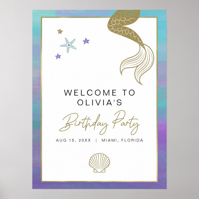 SIREN Mermaid Tropical Birthday Party Welcome  Poster (Front)