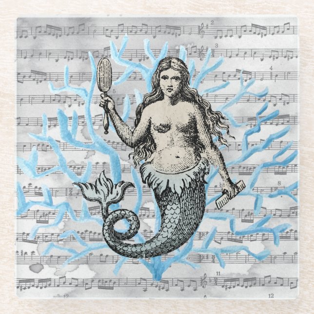 Siren of the Sea Collage Glass Coaster (Front)