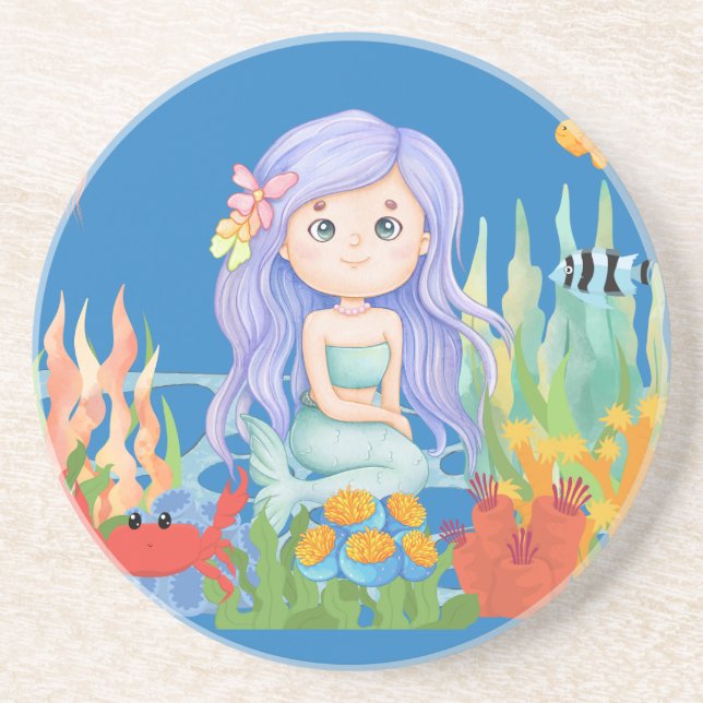 sirena Beautiful PURPLE HAIR mermaid playing in th Coaster (Front)