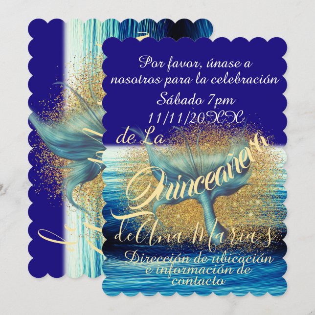 Sirena Cola Splash Sparkle Quinceañera Celebración Invitation (Front/Back)