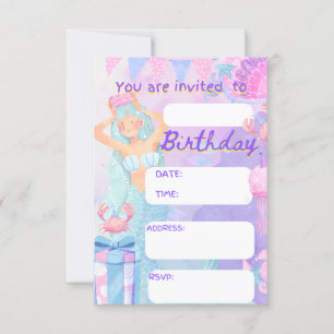 sirena, mairmade, birthday girl party invitation 