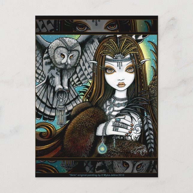 Sirin Owl Goddess Tribal Tattoo Fae Postcard (Front)