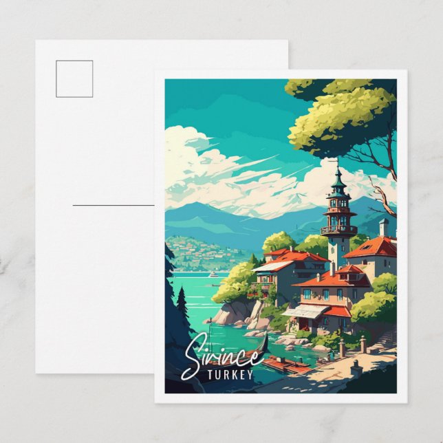 Sirince Turkey vintage travel illustration Postcard (Front/Back)