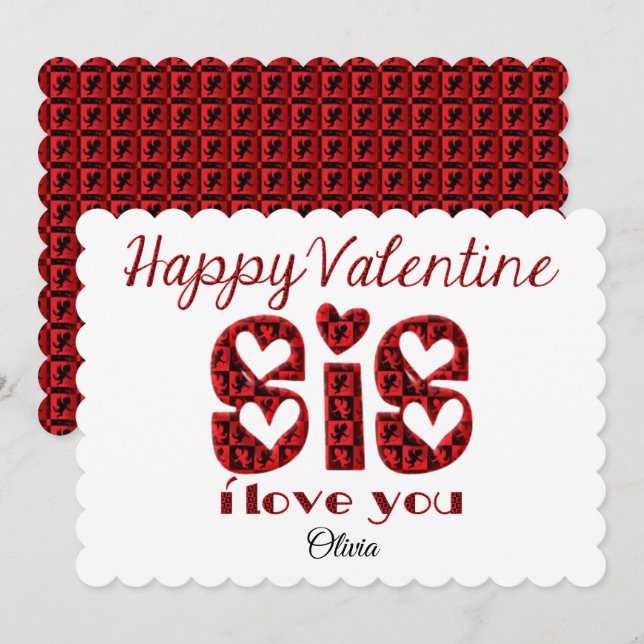 Sis I Love You Cute Cupid Typography Valentine Holiday Card (Front/Back)
