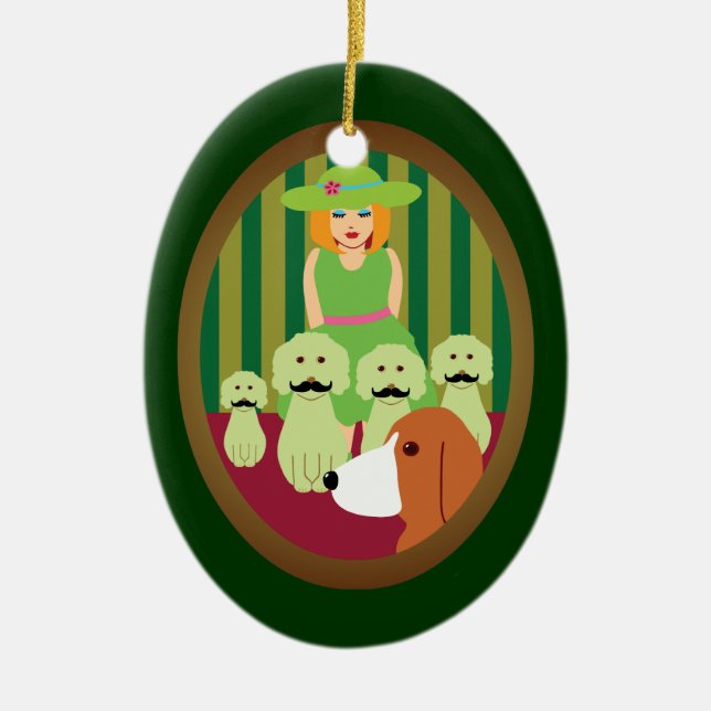 Sis & P and the Moustached Dogs of Mystery Ceramic Tree Decoration (Front)