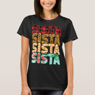 Sista Sister Leopard Red Plaid Sunflower Family Ma T-Shirt