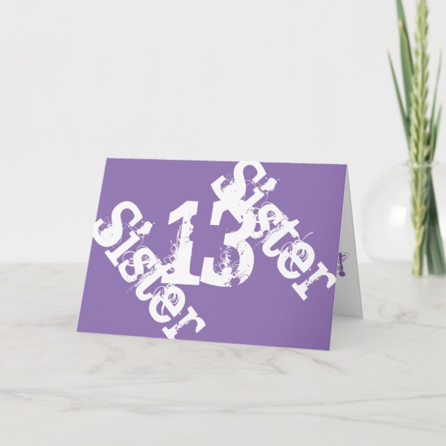 Sister, 13th birthday, white on pueple. card (Front)