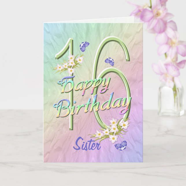 Sister 16th Birthday Butterfly Garden Card (Orchid)