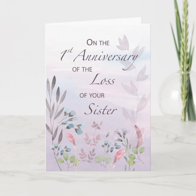 Sister 1st Anniversary of Loss Watercolor Florals Card (Front)