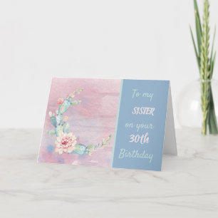 Sister 30th Birthday Watercolor Cactus Card