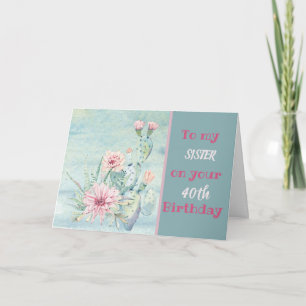Sister 40th Birthday Watercolor Cactus Designs Card
