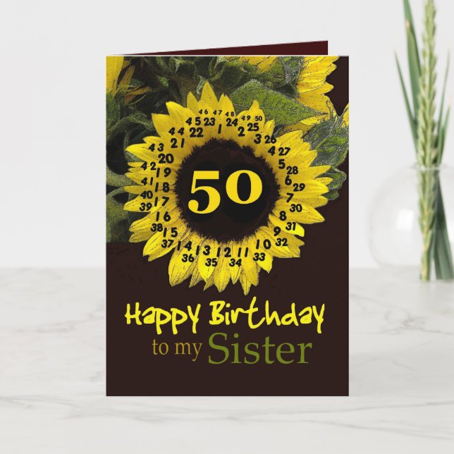 SISTER - 50th Birthday with Cheerful Sunflower Card (Front)