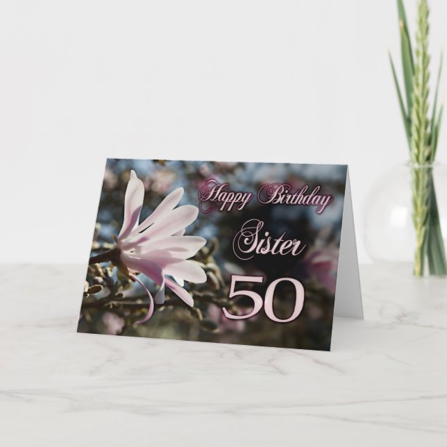 Sister 50th Birthday with magnolia Card (Front)