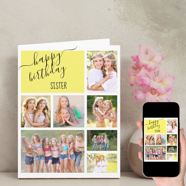 Sister 7 Photo Collage Personalised Birthday Card (Creator Uploaded)