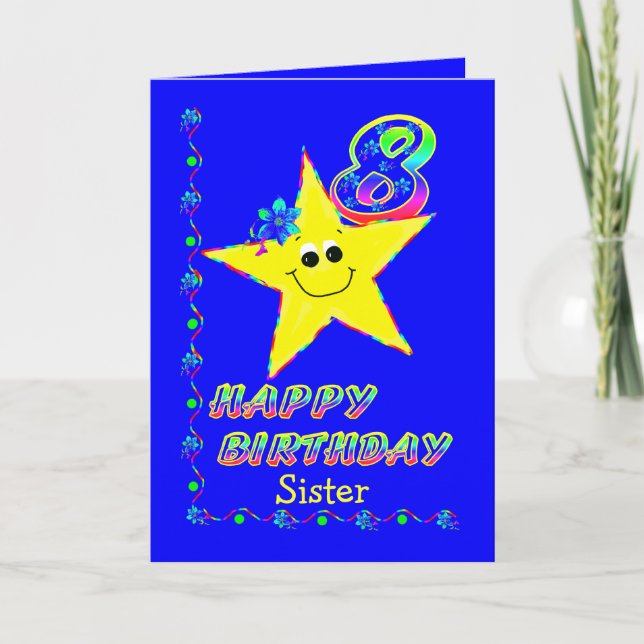 Sister 8th Birthday Stars Card (Front)