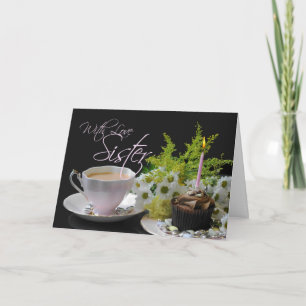 Sister A Birthday Tea Yum tea cake flowers Card