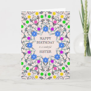 Sister Abstract Flowers Birthday Card