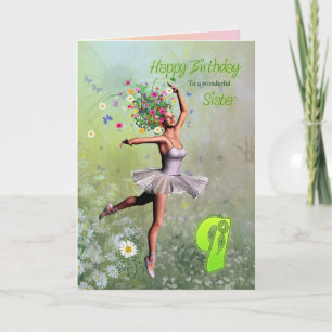 Sister age 9, flower fairy birthday card