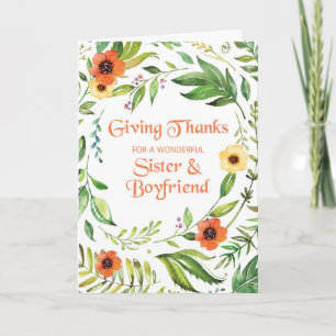 Sister and Boyfriend Give Thanks Thanksgiving Card